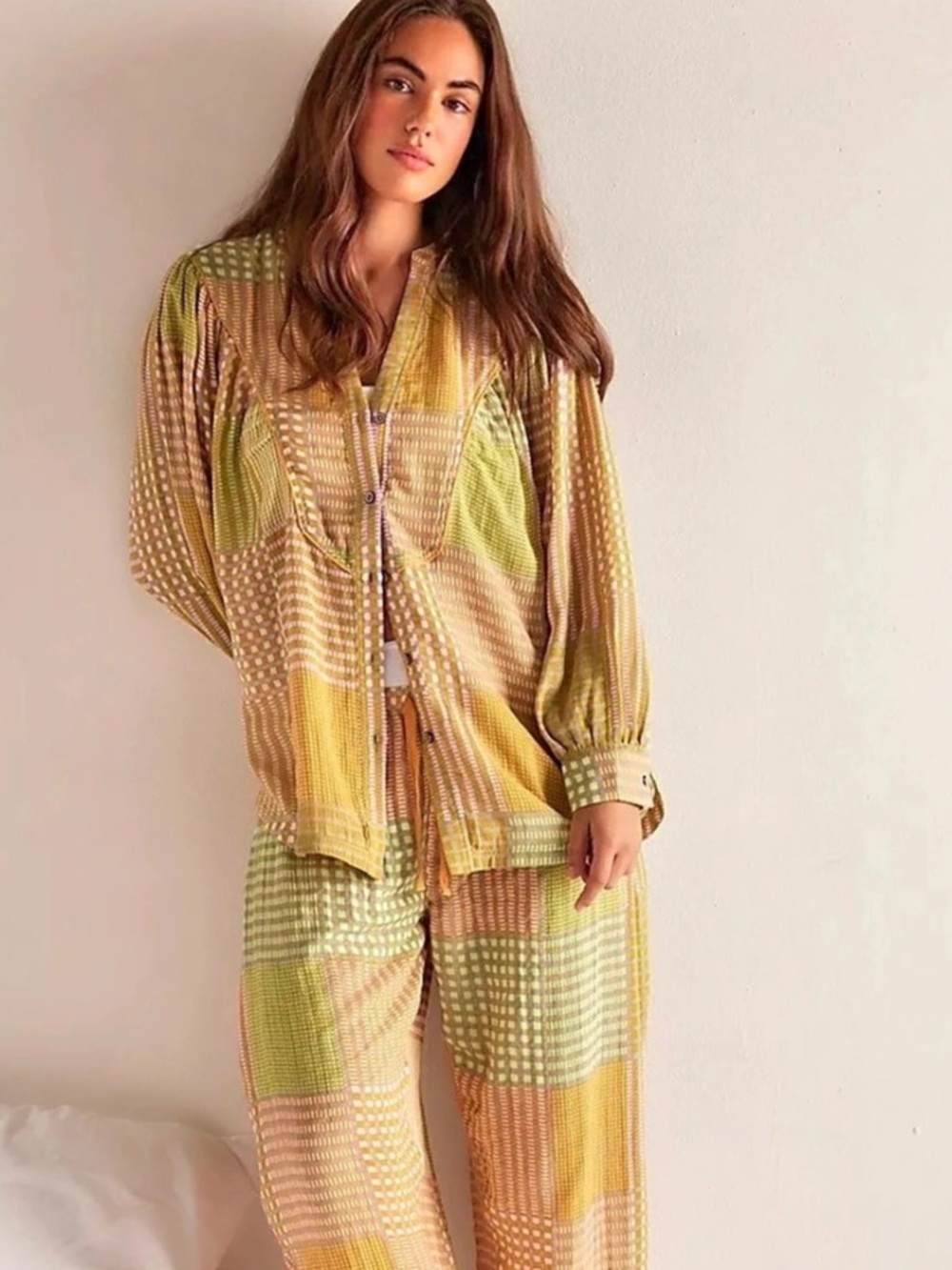 Free People Night after Night Cotton Button Down Pajama Shirt, NWT